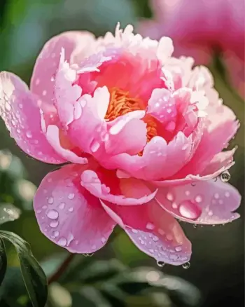 Peony in bloom diamond painting kit — soft pink peony flowers in full bloom