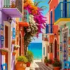 Seaside village diamond painting kit — charming coastal homes overlooking the sea