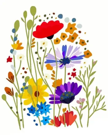 mmer wildflowers diamond painting kit — vibrant seasonal flowers blooming in a sunny meadow