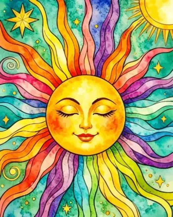 Sun face diamond painting kit — radiant celestial sun with decorative face