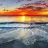 Sunset seascape diamond painting kit — glowing sunset over peaceful ocean waters