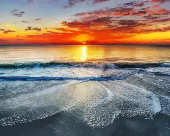 Sunset seascape diamond painting kit — glowing sunset over peaceful ocean waters