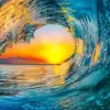 Sunset wave diamond painting kit — rolling ocean wave beneath a colorful sunset sky
