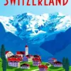 Switzerland poster diamond painting kit — scenic Swiss Alps travel poster artwork
