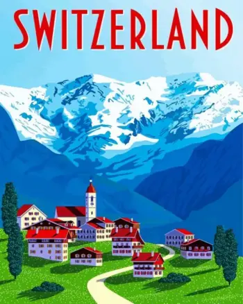 Switzerland poster diamond painting kit — scenic Swiss Alps travel poster artwork