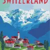 Switzerland poster diamond painting kit — scenic Swiss Alps travel poster artwork