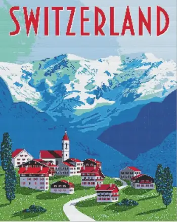 Switzerland poster diamond painting kit — scenic Swiss Alps travel poster artwork