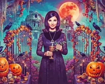 The Love Witch Halloween diamond painting with a mysterious witch