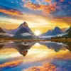Milford Sound diamond painting kit — dramatic mountains reflected across peaceful New Zealand waters