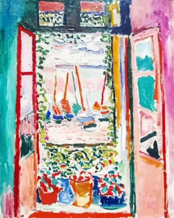 The Open Window diamond painting kit — colorful open window overlooking the sea