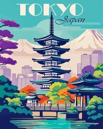 Tokyo Japan poster diamond painting kit — vintage Tokyo travel poster artwork