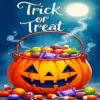 Halloween trick-or-treat pumpkin with spooky autumn details