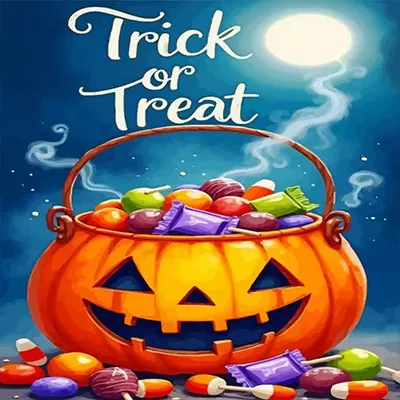 Trick or Treat Diamond Painting Kits Halloween trick-or-treat pumpkin with spooky autumn details
