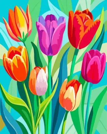 Tulip flowers diamond painting kit — colorful blooming tulips artwork