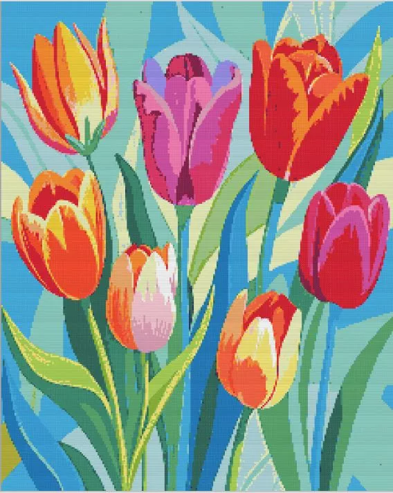 Tulip Flowers Diamond Paints Tulip flowers diamond painting kit — colorful blooming tulips artwork