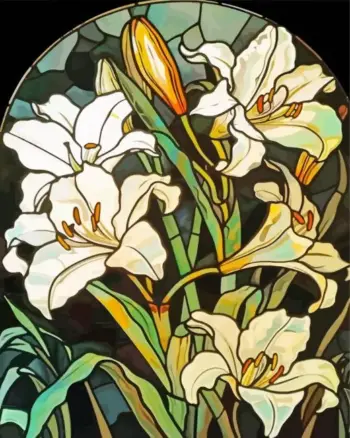 White lilies diamond painting kit — elegant white lily flowers in bloom