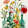 Wildflowers in jars diamond painting kit — colorful blooms arranged in rustic glass jars