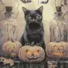 Black cat Halloween diamond painting kit with pumpkins and bats