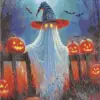 Halloween ghost diamond painting with pumpkins and spooky decorationsHalloween ghost diamond painting with pumpkins and spooky decorations