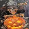 Spooky Halloween skeleton diamond painting with a dark autumn atmosphere