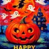 Halloween pumpkin poster diamond painting with spooky decorations