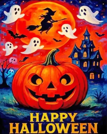 Halloween pumpkin poster diamond painting with spooky decorations