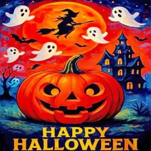 Halloween pumpkin poster diamond painting with spooky decorations