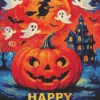 Halloween pumpkin poster diamond painting with spooky decorations