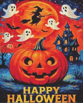 Halloween pumpkin poster diamond painting with spooky decorations