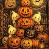 Halloween pumpkins diamond painting with spooky festive decorations