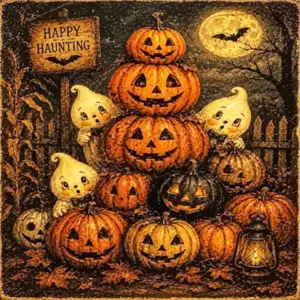 Halloween pumpkins diamond painting with spooky festive decorations