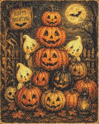 Halloween pumpkins diamond painting with spooky festive decorations