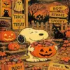 Halloween Snoopy diamond painting with pumpkins and spooky decorations