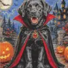 Vampire black dog Halloween diamond painting with vampire teeth and costume