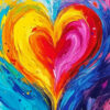 Abstract rainbow heart diamond painting kit — colorful heart with flowing abstract patterns