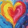 Abstract rainbow heart diamond painting kit — colorful heart with flowing abstract patterns