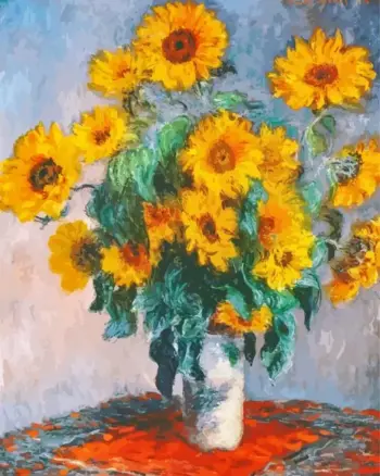 Abstract sunflowers in vase diamond painting kit — bright yellow flowers in a white vase