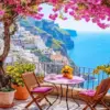 Amalfi Coast diamond painting kit — colorful Italian cliffside village overlooking the sea