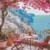Amalfi Coast diamond painting kit — colorful Italian cliffside village overlooking the sea