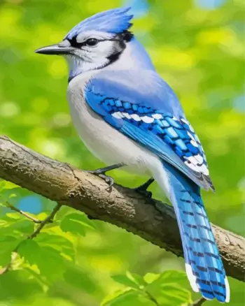 Blue jay diamond painting kit — blue bird perched on a branch