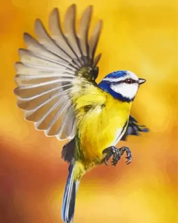 Blue tit diamond painting kit — colorful blue tit captured in flight
