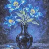 Blue lilies in a dark blue vase diamond painting