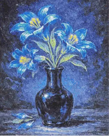 Blue lilies in a dark blue vase diamond painting