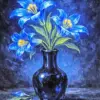 Blue lilies in a dark blue vase diamond painting