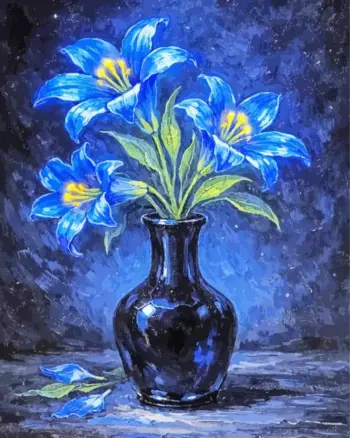 Blue lilies in a dark blue vase diamond painting