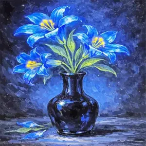 Blue lilies in a dark blue vase diamond painting