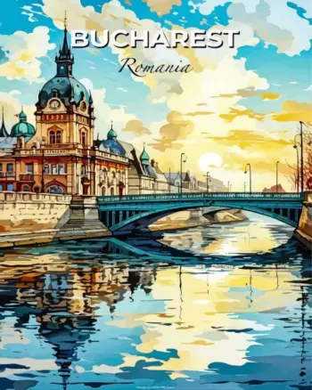 Bucharest Romania poster diamond painting kit celebrating the city