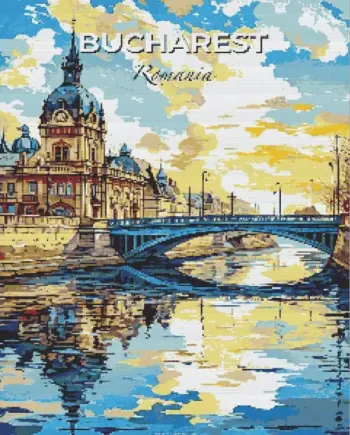 Bucharest Romania poster diamond painting kit celebrating the city