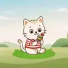 Cute cat eating candy diamond painting kit with a playful sweet design