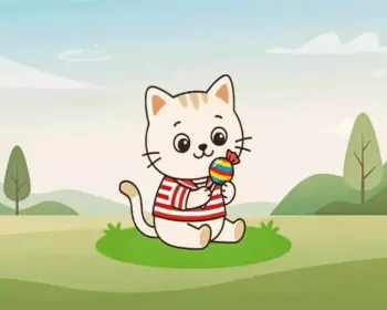 Cute cat eating candy diamond painting kit with a playful sweet design